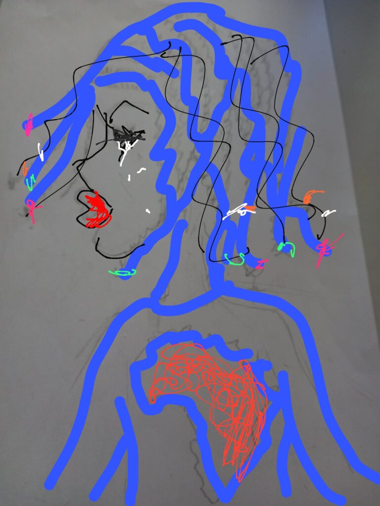 Beth, la protagonista de "NWA MI", dibujada por Rosa Peñasco con trazos rojos y azules y con África en el corazón